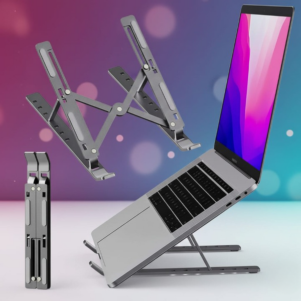Folding Adjustable Aluminum Laptop Stand - Portable Ergonomic Multi Angle Desk Riser Lightweight Heat Dissipation Notebook Holder Mount
